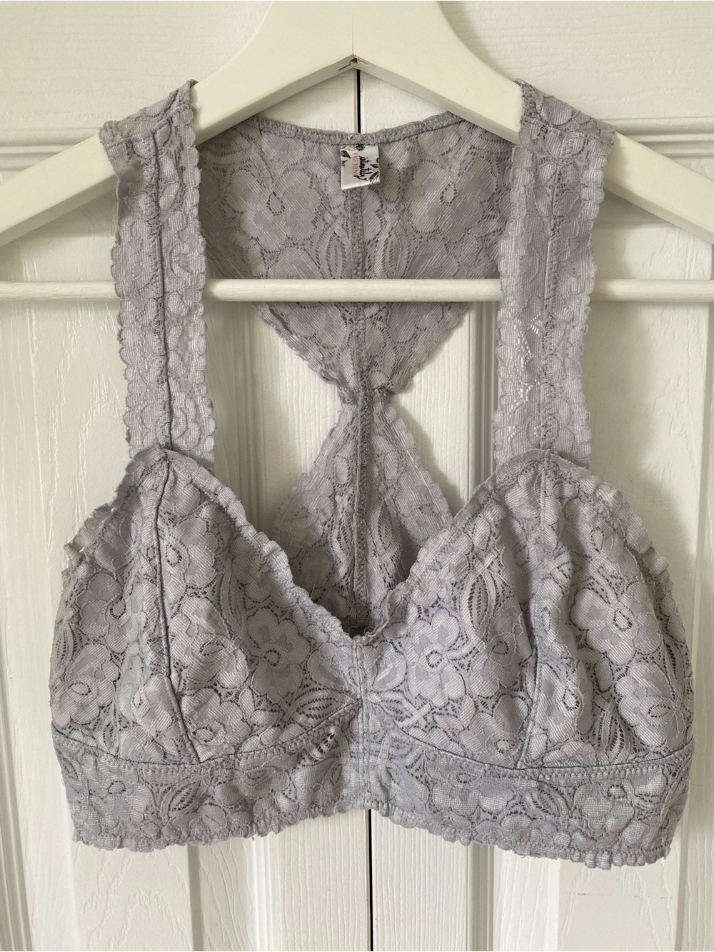 Free People Intimately Lace Bralette Racer Back Lined Soft Grey Size Small